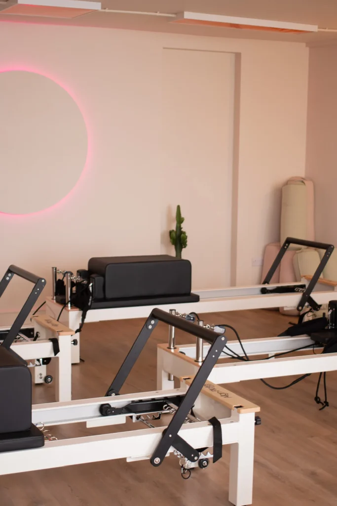 Pilates reformer machines in the studio